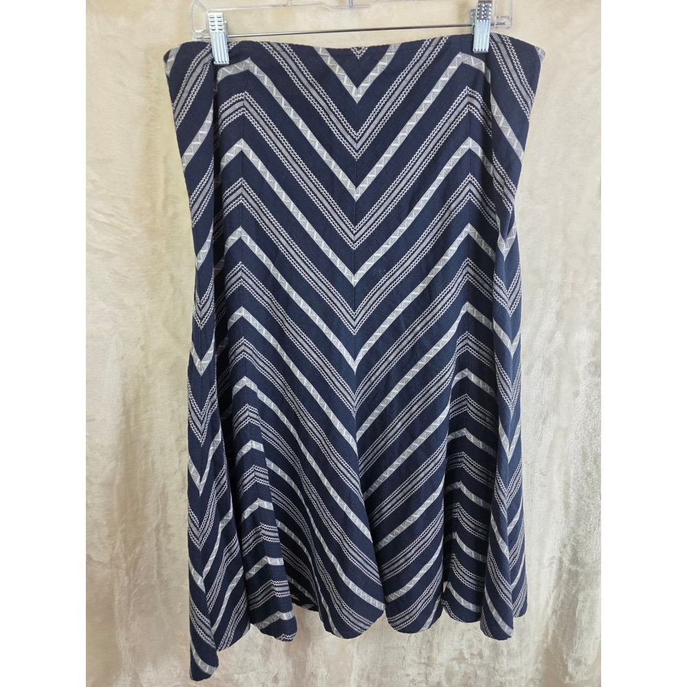 White Stag Navy Blue White Chevron Striped Cotton A-Line Midi Skirt Womens 14